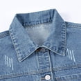 thumbnail image 3 of Tqcoqu Women's Lapel Distressed Washed Cropped Denim Jacket,Long Sleeve Button Down Trucker Coat,2026 Spring Fall Trendy Clothes,Blue Women's S-XXL, 3 of 8