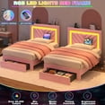 thumbnail image 3 of NHIXSOM Twin Upholstered Platform Bed Frame with LED Lights and Storage, Velvet Adjustable Headboard, Pink, 3 of 8