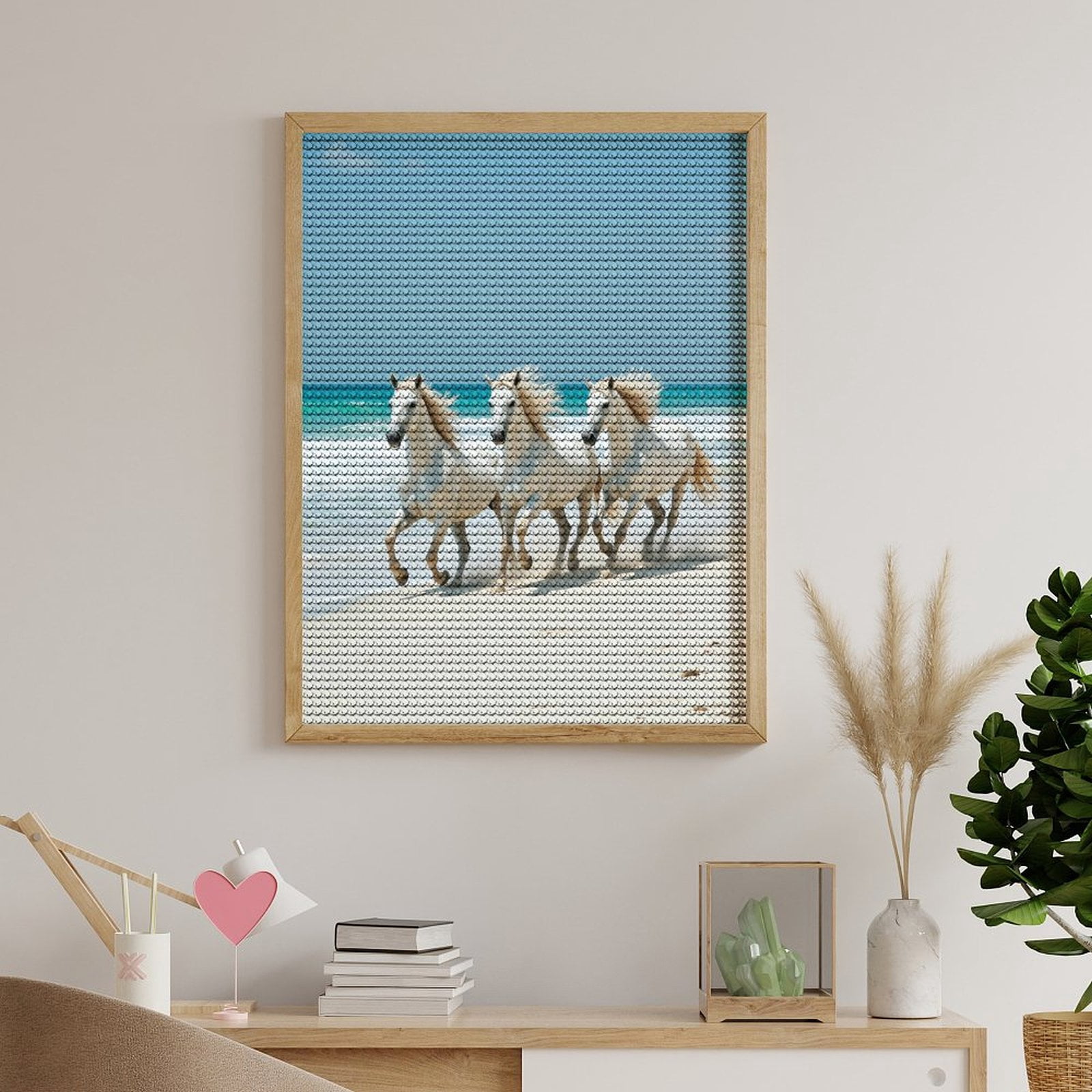 Diamond Art Kits for Adults, White Horses Beach Run 5D Diamond Painting Kits for Adults Beginners, DIY Full Drill Diamond Painting, Gem Art and Crafts 12x16