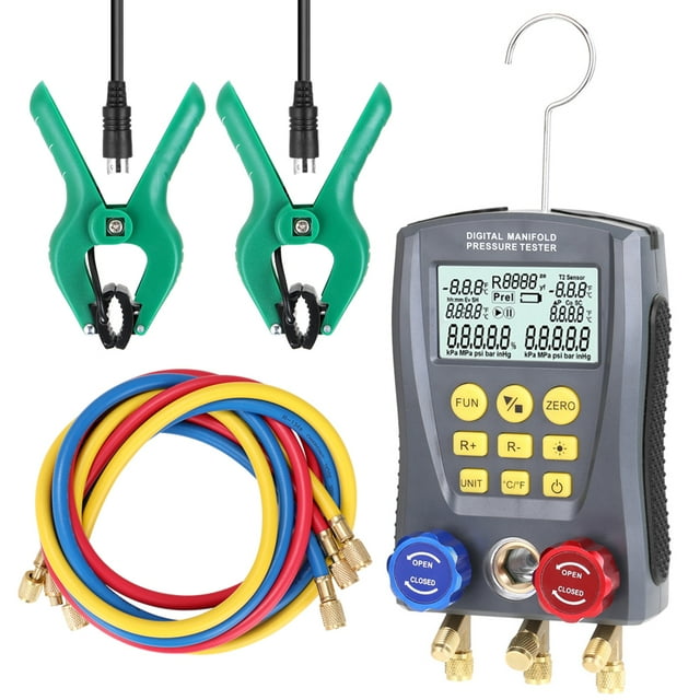 TFixol Pressure Gauge Refrigeration Digital Vacuum Pressure Manifold Tester Meter Heating Ventilation And Air Conditioning Temperature Tester Valves Tool Kit