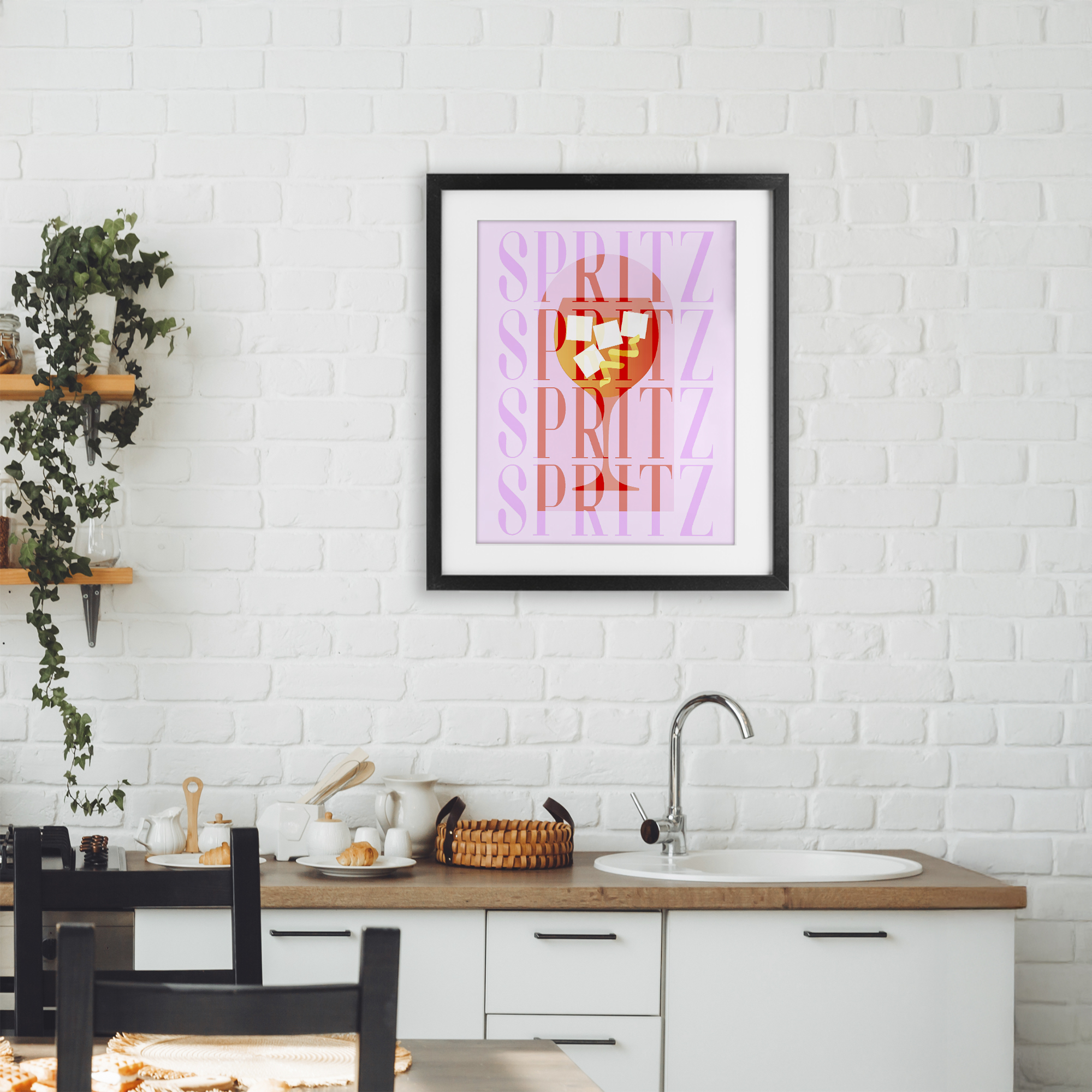 Retro Pastel Spritz Black Framed Print Under Glass, design by Lil' Rue