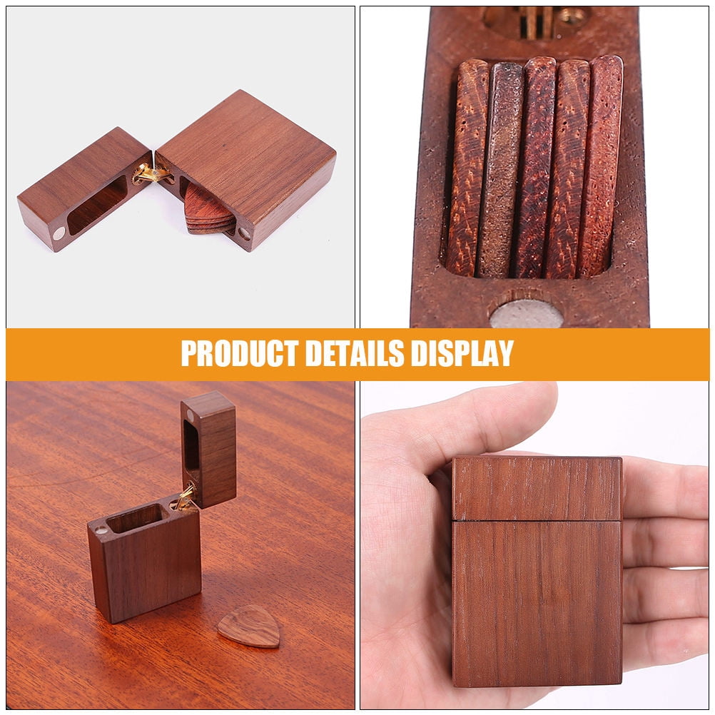 OUNONA Dark Brown Walnut Wood Guitar Pick Holder Storage Box for Guitar Accessories with Elegant Design, 1 Piece