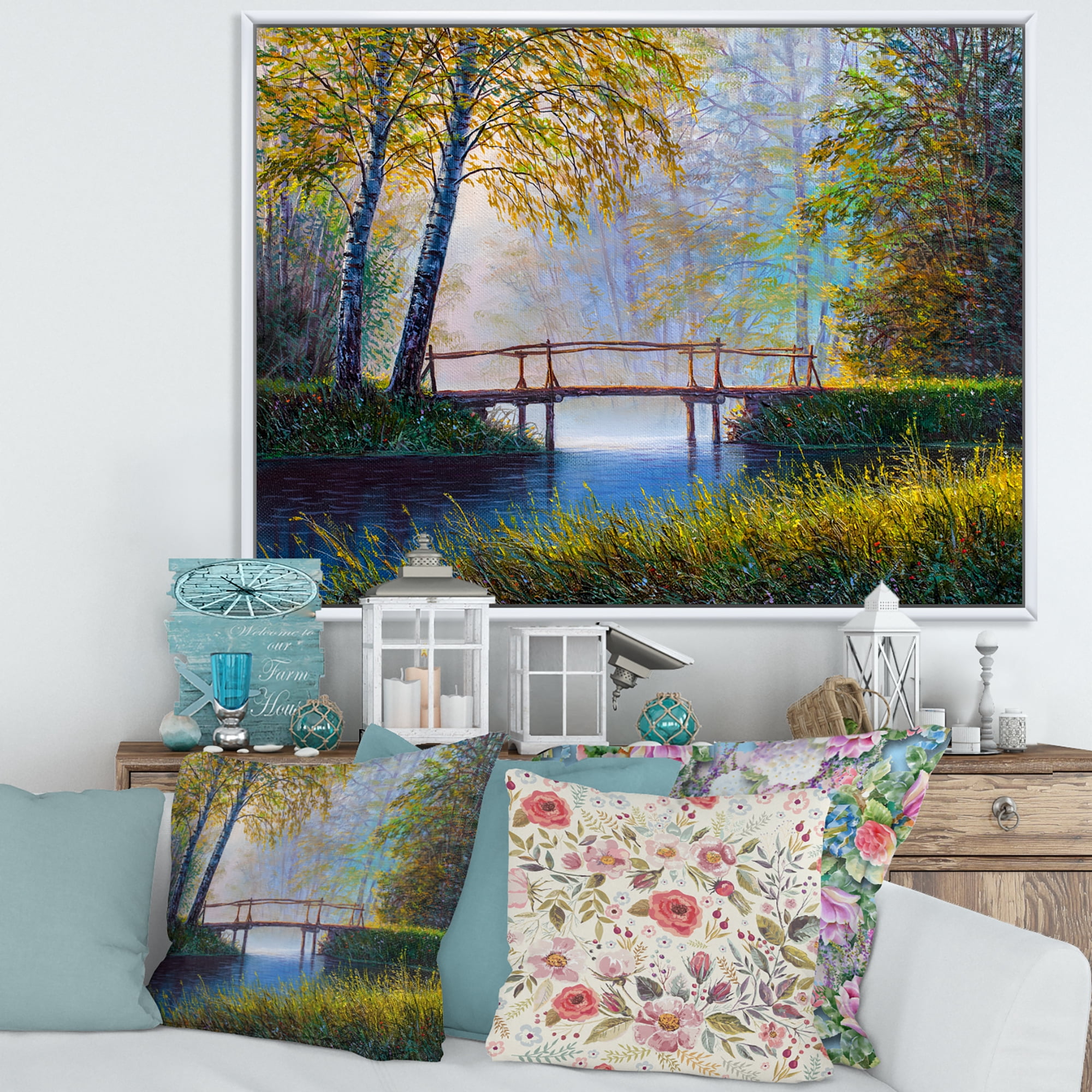 Sunrise Glow and The Awakening Spring Forest 20 in x 12 in Framed Painting Canvas Art Print, by Designart