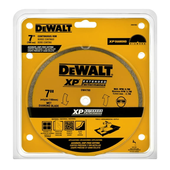 DEWALT DW4760 7-Inch Wet Cutting Continuous Rim Saw Blade with 5/8-Inch Arbor for Ceramic or Tile