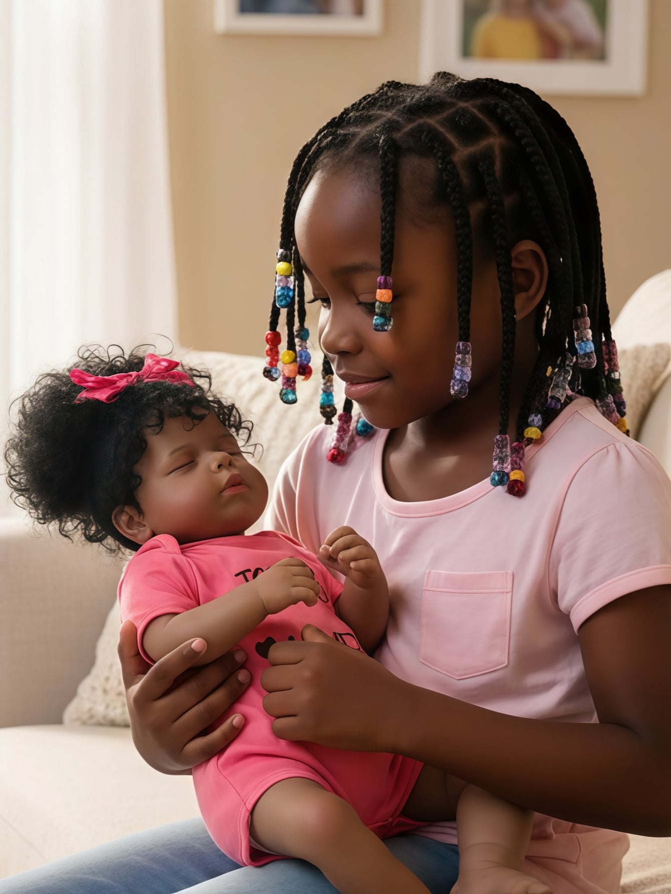 20 Inch Reborn Baby Doll Black Doll, Lifelike Baby Doll with Soft Cloth Body, Hand Rooted Curly Hair, Realistic African American Doll Toy for Kids Age 3+