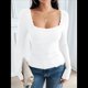 thumbnail image 5 of Camisas de Larga para Mujer, Cuello Cuadrado, Tops Cortos de Punto Acanalado, Conjuntos de Otoño, Ropa de Moda XL, 5 of 9