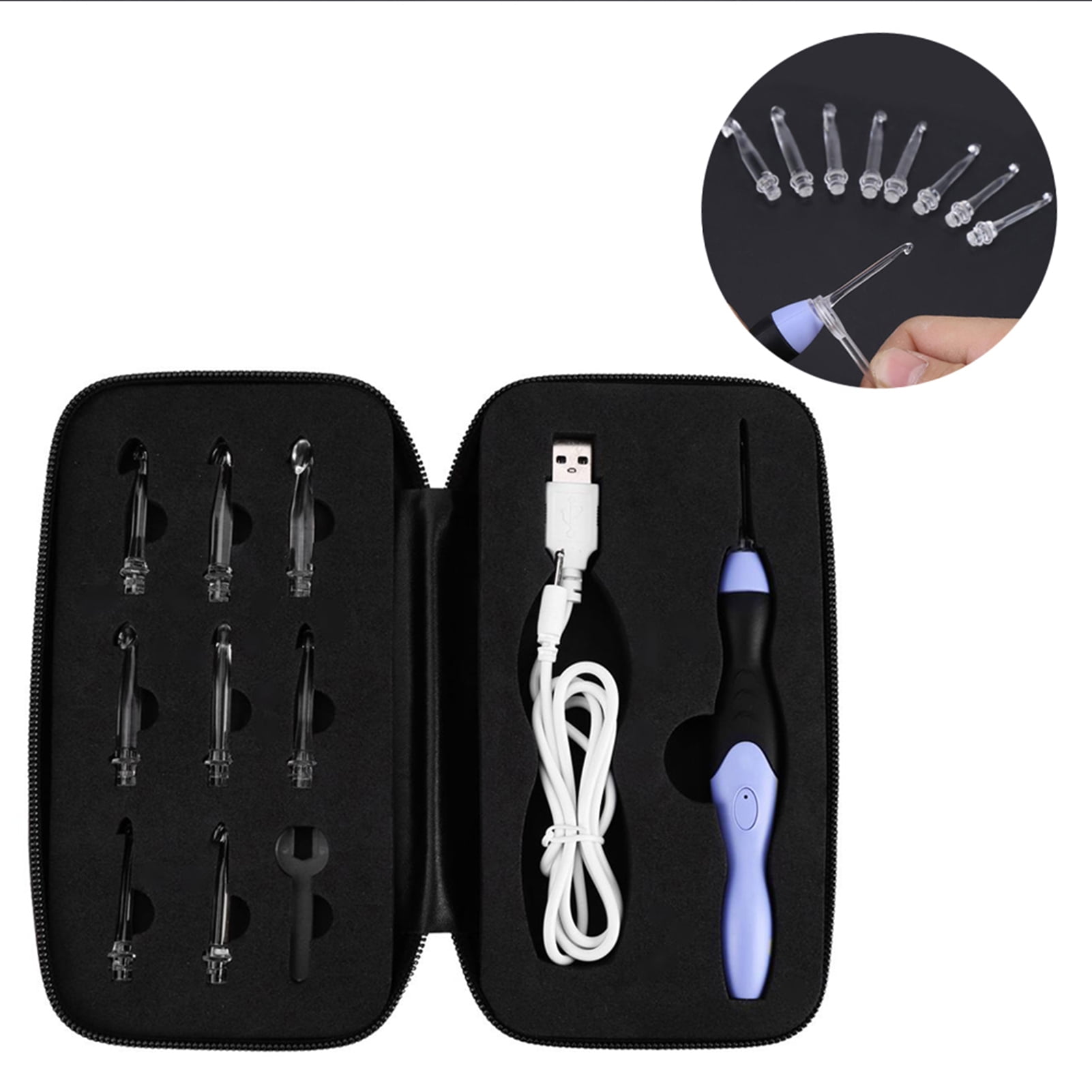 Craft Stuffing Led Crochet LED Light Up Crochet Hook Set Rechargeable Knitting Tool with Replaceable Tips 2.5-6.5MM Purple Handle for Crafting, Crochet Needle Light Craft