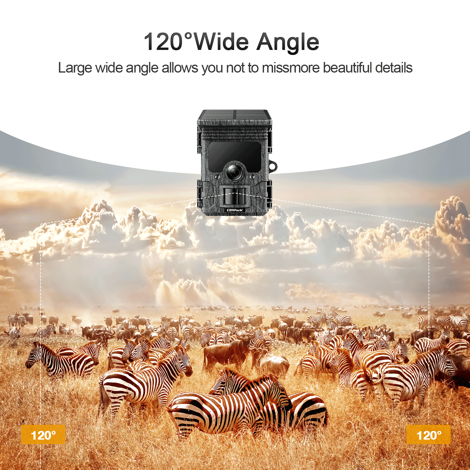 CAMPARK Solar Powered Trail Camera with SD Card Rechargeable 4400mAh 4K 48MP WiFi Game Camera with 0.1s Motion Activated Night Vision Waterproof IP66 for Wildlife Monitoring Hunting Trail Cam