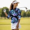 thumbnail image 4 of Uorisanigo Turtle Flower Women's Golf Shirt Soft Polyester Spandex Fabric Women's 3/4 Sleeve Athletic Golf Shirts Comfortable Fashion Zip Up Collar Tennis Tops Outing Wear Size 2XL, 4 of 7