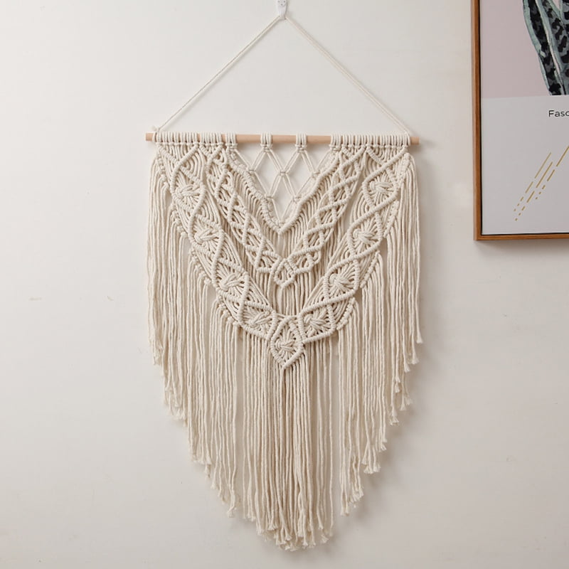 Mini Bohemian Macrame Hand Woven Textile Wall Hanging Ombre Fringe Gray New 