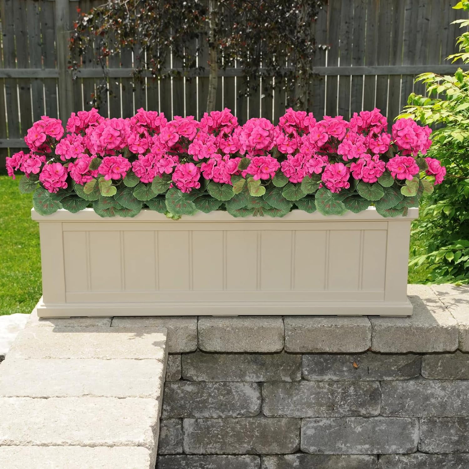 3 Pcs 14'' Artificial Geranium Silk Flower Outdoor UV Resistant Garden Plants Bush Faux Flowers for Home Wedding Kitchen Table Centerpieces Decor (Rose Red)