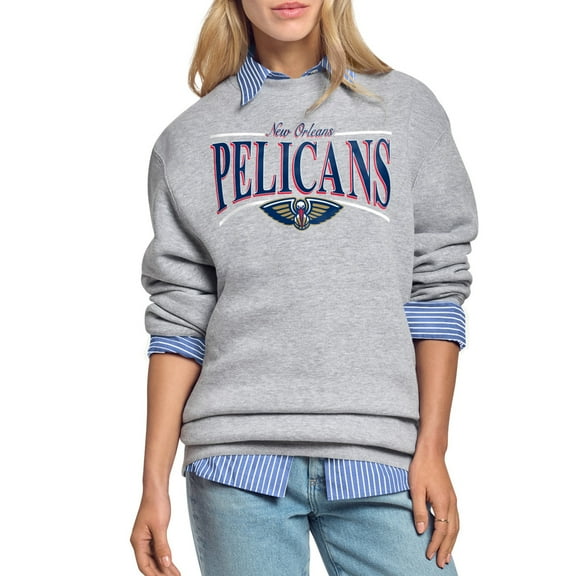 Women's Starter Gray New Orleans Pelicans Arch Stripe Fleece Crewneck Sweatshirt