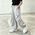 thumbnail image 5 of Falkdiz Cargo Pants for Boys Outdoor Loose Pockets Wide Leg Pantalones Open Bottom Trendy Relaxed fit Elastic Waist Boys Trousers, Gray, Size: 7-8 Years, 5 of 7
