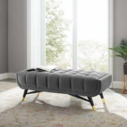 Modway Adept 17 x 47.5 Modern Performance Velvet Tufted Bench in Gray