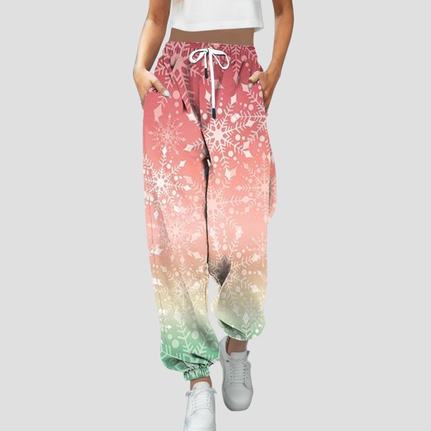 WILLBEST Pantalones Casuales de Cintura Alta para Mujer, Deportivos, Fitness, con Estampado Navideño y Bolsillo En La Cintura, Ropa Deportiva Cómoda. Grande