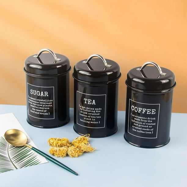 Bote de cocina de 3 uds con tapas herméticas, de azúcar de té de duradero, frascos, de botels para decoración de Un negro perfecl Botes de cocina