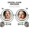 thumbnail image 2 of OVENTE Wall Mounted Lighted Makeup Vanity Mirror, 9" Hard Wired Double Sided 1X/7X Magnifying Bathroom Mirror, Dimmable LED Lights, 360° Rotation and 14" Extendable Arm, Nickel Brushed MPWD3185BR1X7X, 2 of 10