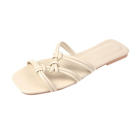 

Women s Flat Slide Sandals Knot Strappy Sandals Square Open Toe Slip on Sandal Non Slip Dressy Summer Beach Shoes