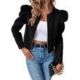 thumbnail image 2 of Womens Cropped Jacket Long Sleeve Zipper Up Coat Outwear Fall Outfit Shackets Black 4XL, 2 of 8