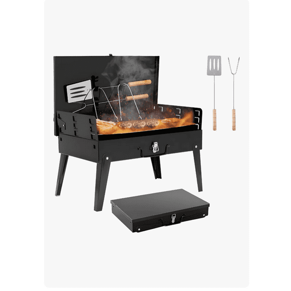 Parrilla Asador Plegable Con Accesorios Camping Portátil Pro Color Negro
