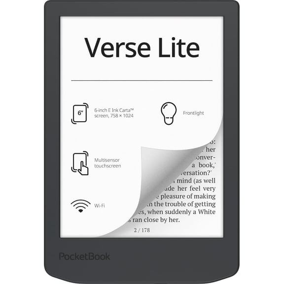Restored PocketBook Verse Lite  6" E-Ink Carta Touchscreen eReader with Frontlight | Eye-Friendly, Glare-Free Display | Wi-Fi | Supports 25 Formats incl. DRM | Compact & Lightweight (Refurbished)