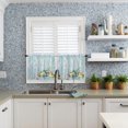 thumbnail image 3 of Kitchen Curtains and Valances Set, Flower Butterfly Dragonfly Vintage Blue Floral Spring Summer Short Rod Pocket 3 Pieces Window Curtain Set for Bedroom, Bathroom, 24 Inch Long, 3 of 4