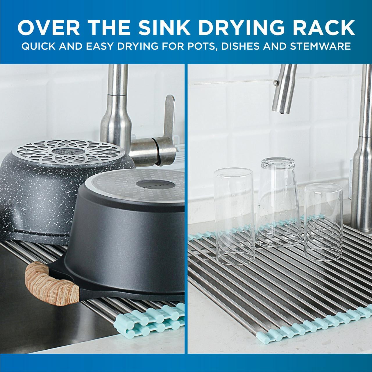 COOK WITH COLOR Roll Up Dish Rack Counter and Drying Mat, Blue 2 Pack