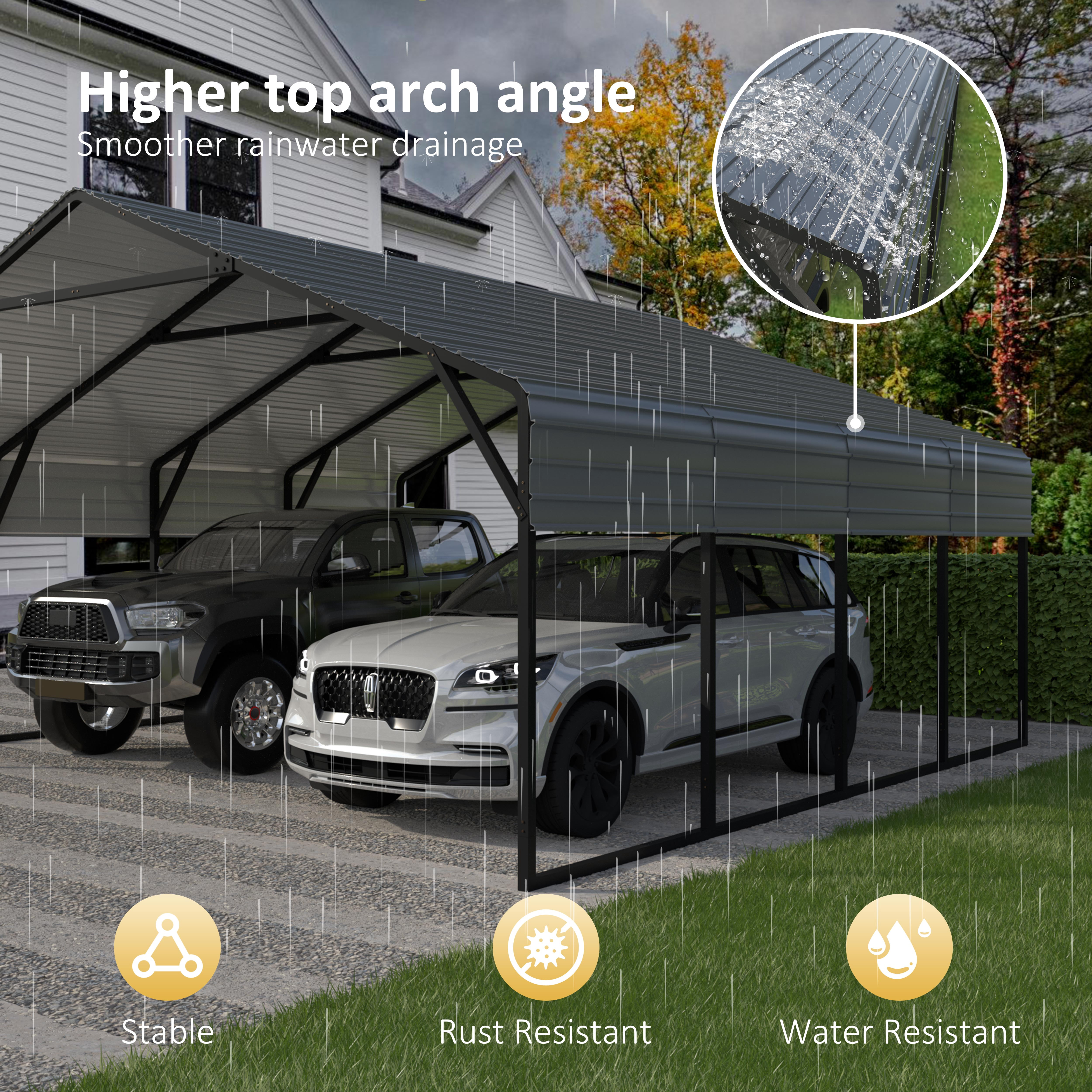 VEIKOUS 20' x 20' Metal Carport for 2 Cars, Outdoor Galvanized Metal Heavy Duty Storage Garage with Weatherproof Roof for Backyard, Patio