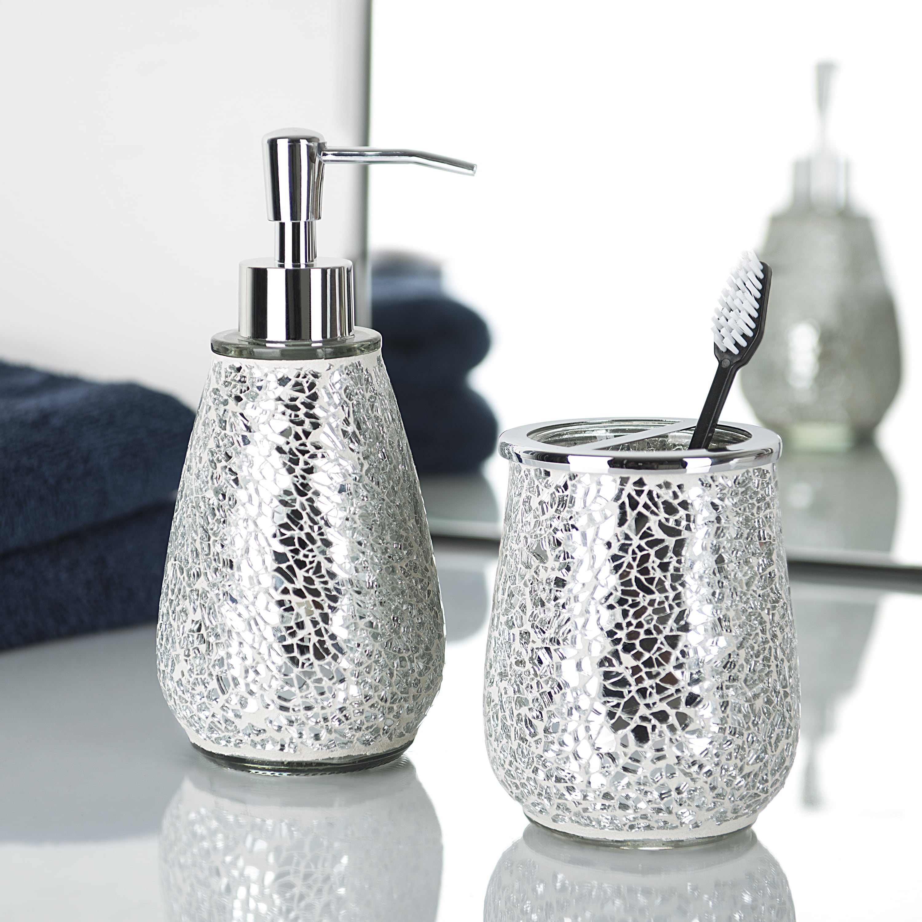 Better Homes & Gardens Grey Glimmer Mosaic Glass Bathroom Lotion Pump