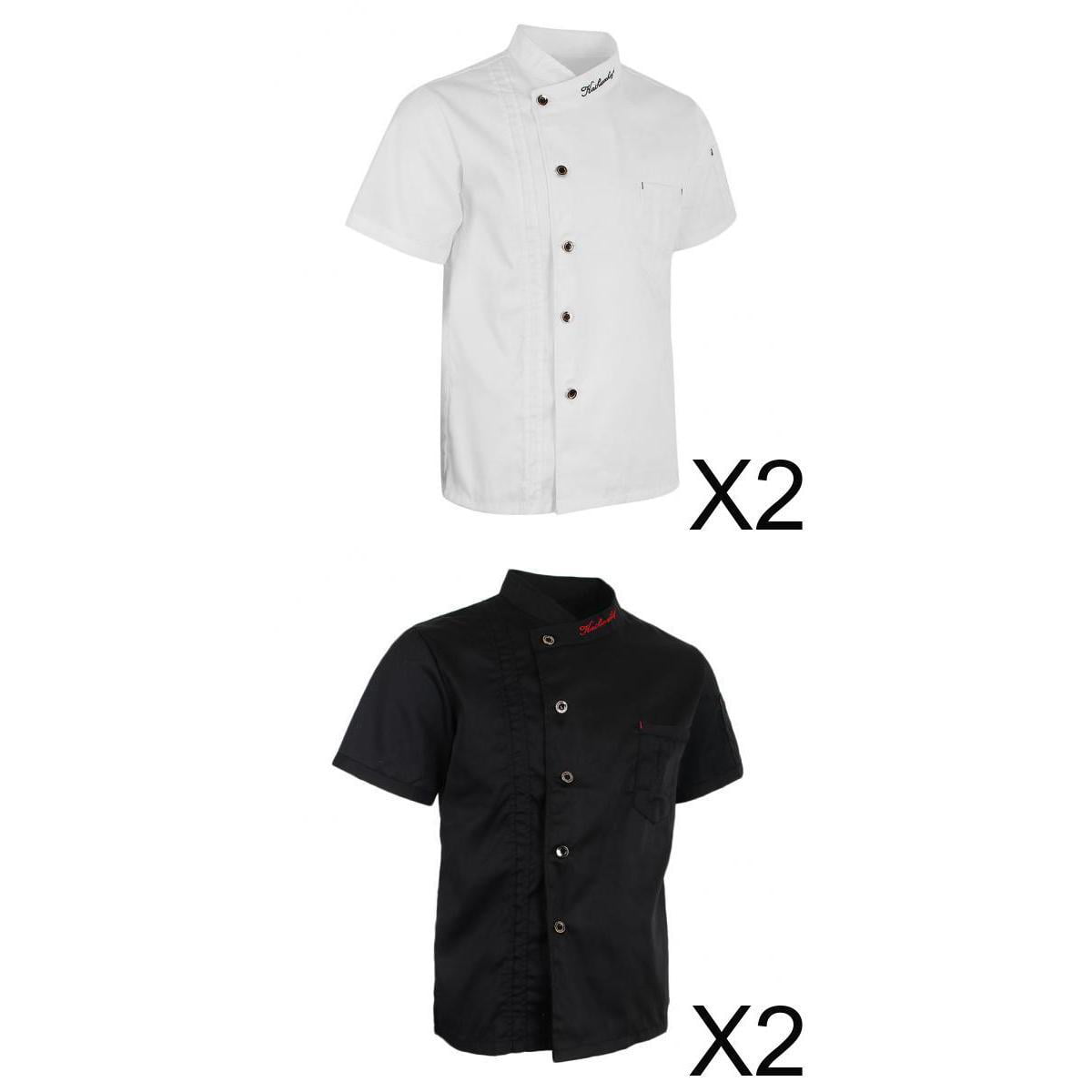 Kitchen Chef Jacket Hat Set Shirt Chefwear Catering Short Sleeve Workwear M 