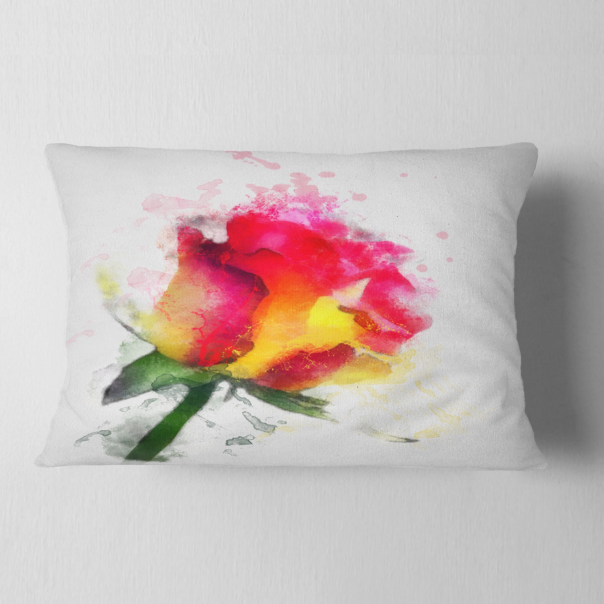 Designart Red Hand drawn Rose Watercolor - Flowers Throw Pillowwork - 12x20