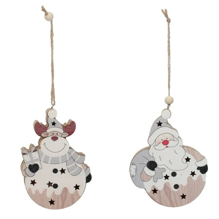

2Pcs Christmas Decorations Wooden Old Man Elk Hanging Pendant with Lamp