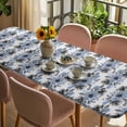thumbnail image 3 of Blue Floral Table Cloths for 8 Foot Rectangle Tables, Abstract Watercolor Flower Leaf Plant Patio Waterproof Elastic Fitted Tablecloths, Washable Rectangular Table Cover for Camping, 3 of 8