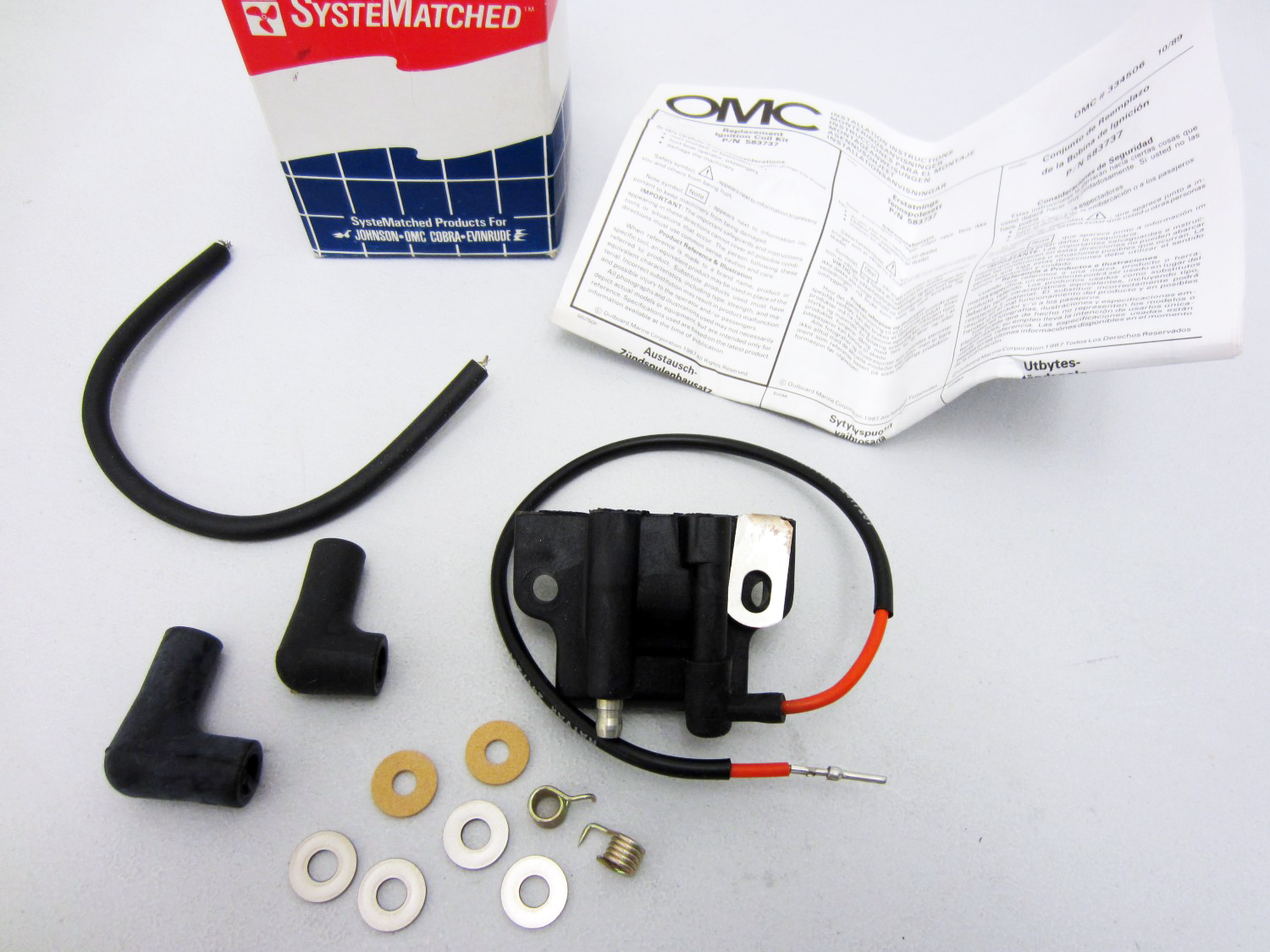 Johnson/Evinrude/OMC New OEM Ignition Coil, Spark Plug Wire & Boot Kit