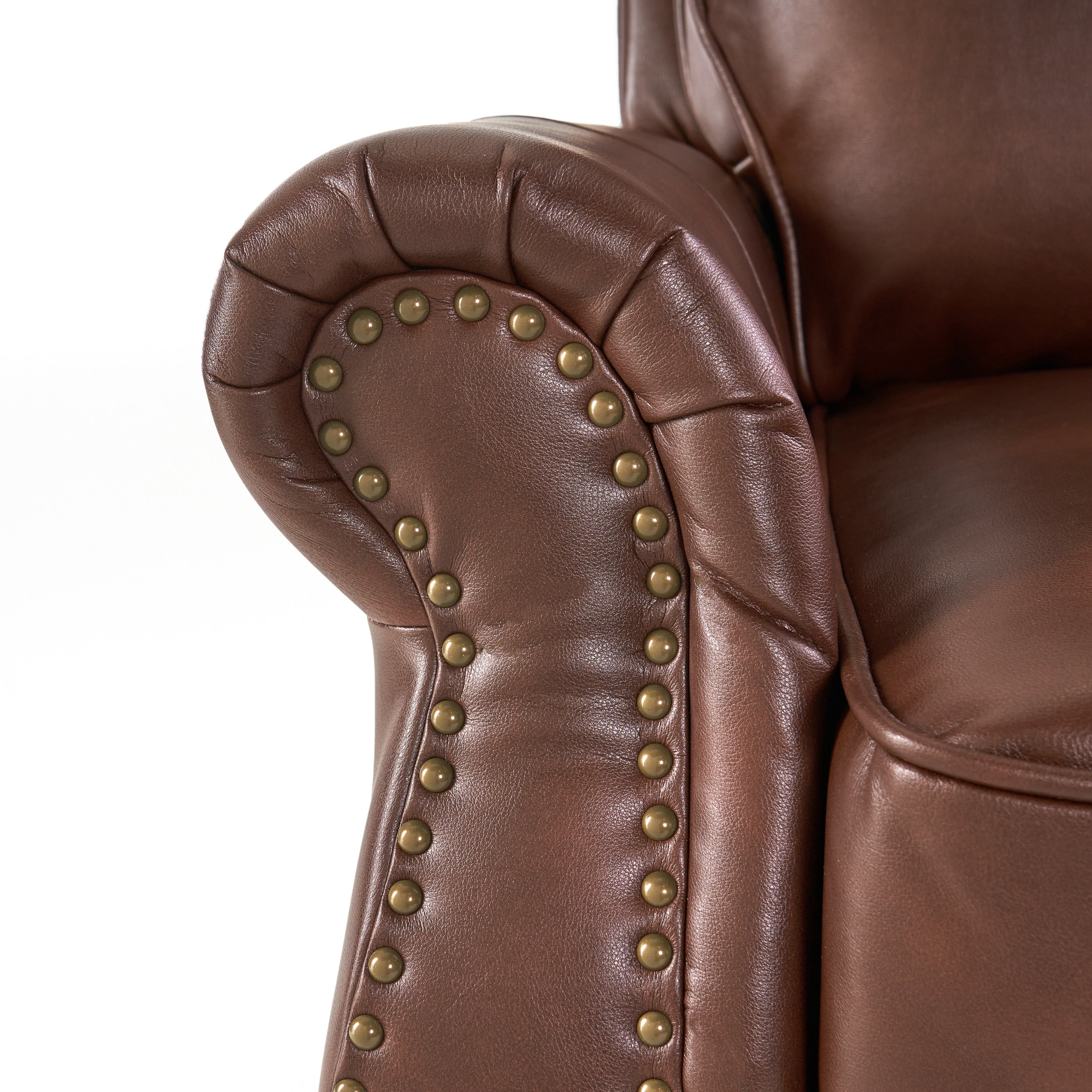 Ember Interiors Nathan Standard 2-Tone Brown Faux Leather Nailhead Recliner