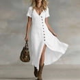 thumbnail image 6 of YuXingFu Womens Cotton Dresses with Sleeves Maxi V-Neck Plus Size Womens Dress Short Sleeve Solid Color Slim Fit Long Casual Summer White L, 6 of 6