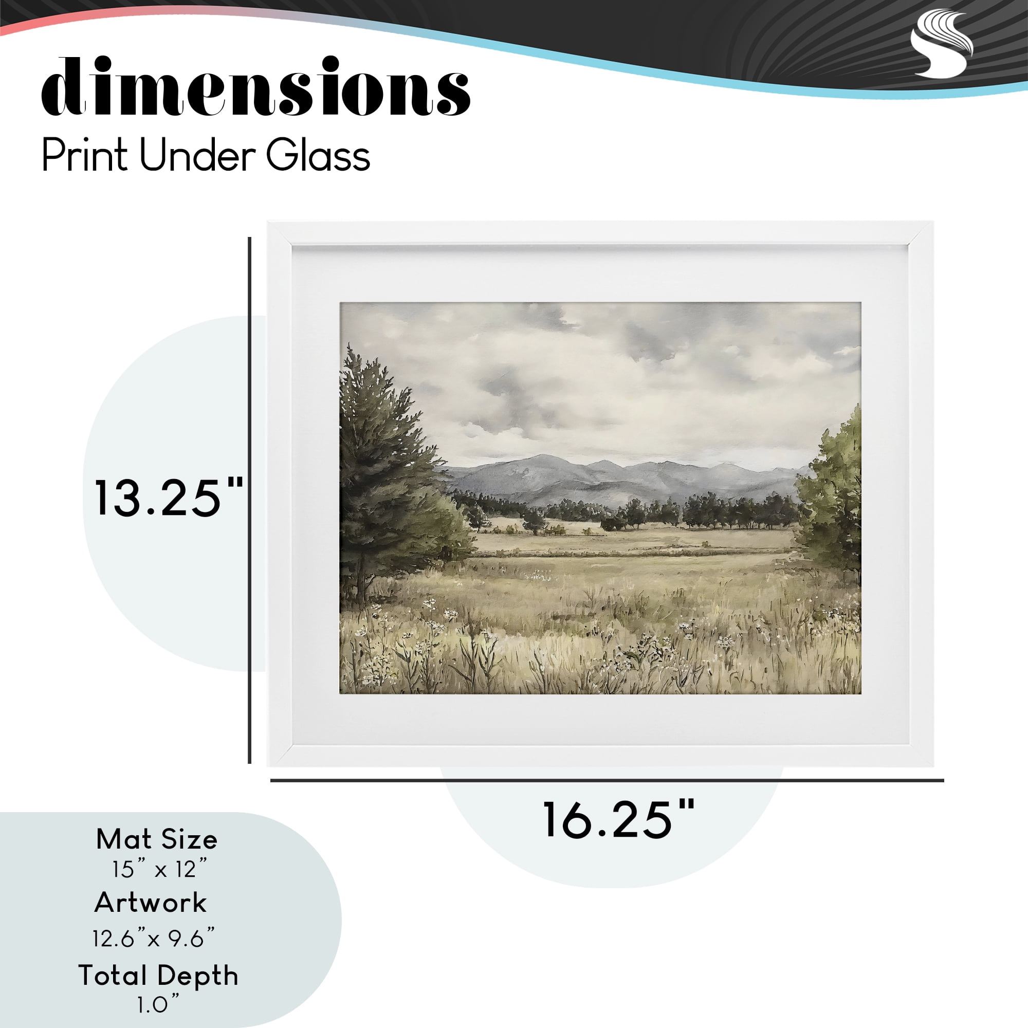 Stupell Industries Muted Mountain Meadow White Framed Print Under Glass, design by Riley B
