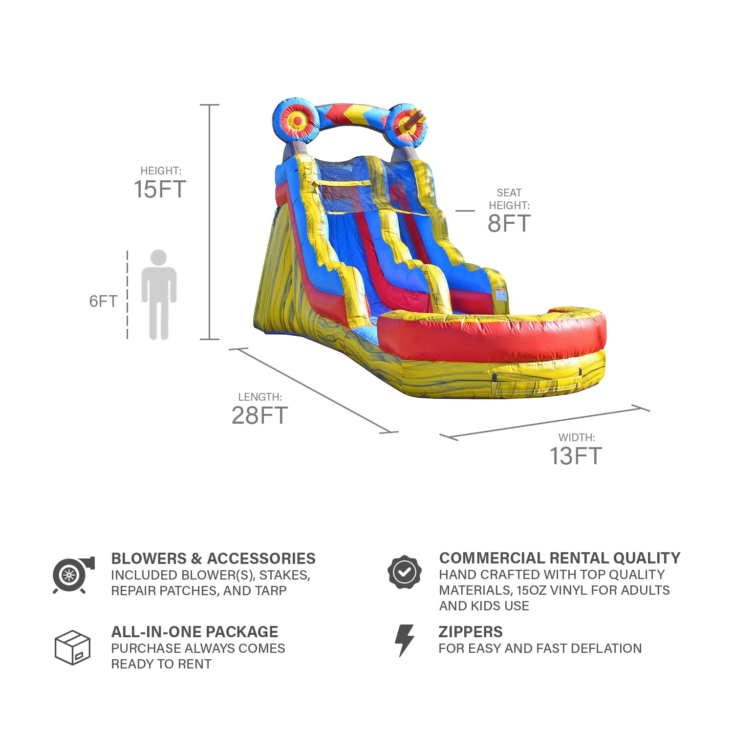 JumpOrange Target 15' ft Commercial Inflatable Water Slide with Splash Pool (with Blower)