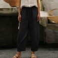 thumbnail image 4 of Yuanlook Ladies High Waist Linen Cotton Jogger Pants, Adjustable Drawstring Waist Functional Side Pockets Cuffed Cropped Loose Resort Trousers S-XXXL, 4 of 9