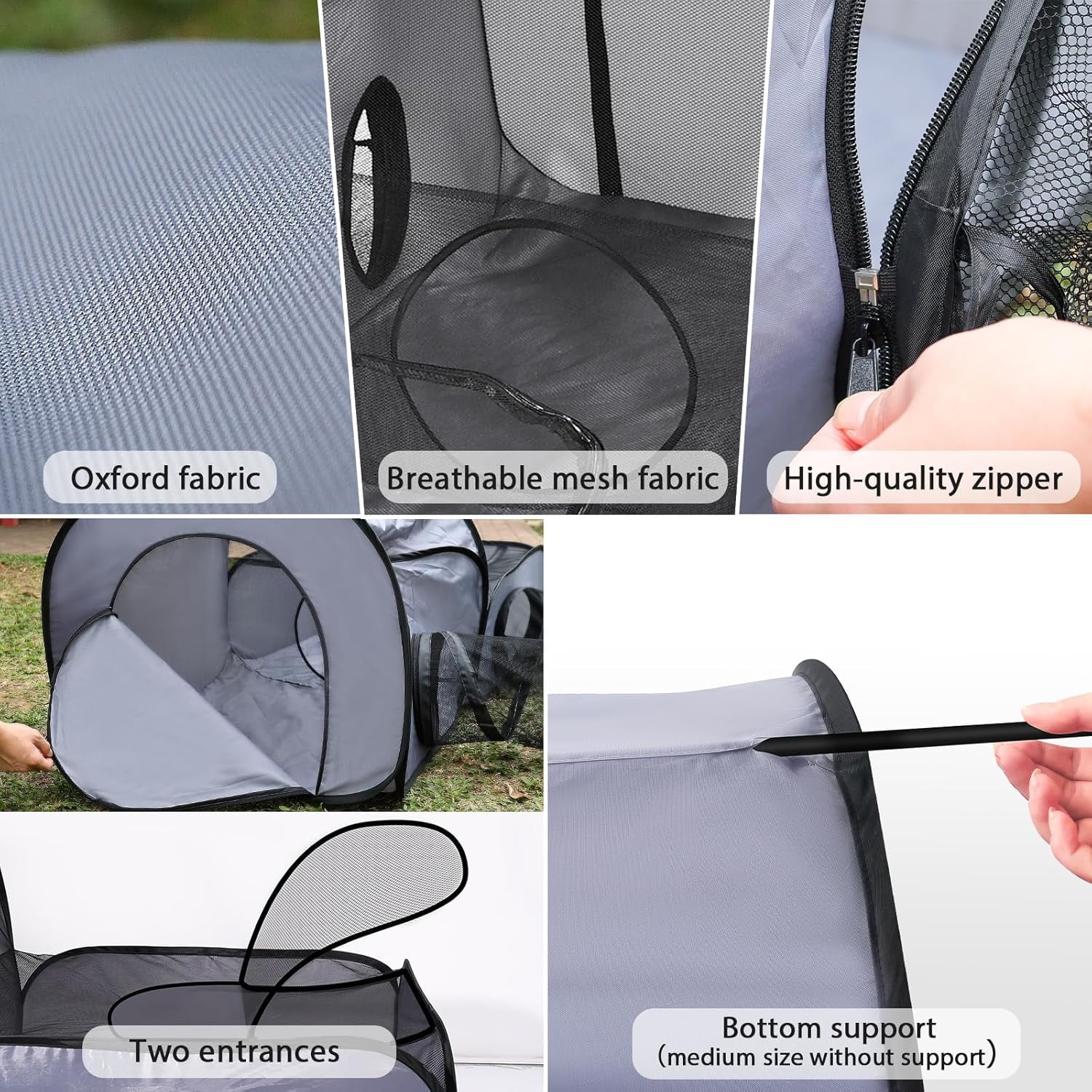 bathprove Dog Playpen with Surround Tunnel, Outdoor/Indoor Cat Playpen with Breathable Soft Sides，Cat Enclosure Tent for Small Animals, Portable Cat Tent with Carry Bag (Large)