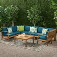 thumbnail image 3 of Scarlett Outdoor 8 Seat Teak Finished Acacia Wood Sectional Sofa and Table Set, 3 of 16