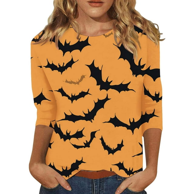 NMMUED T-Shirts d'Halloween pour Femmes, Tuniques Graphiques Col Rond T-Shirts pour Femmes Automne Vintage Vert TG