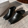 thumbnail image 2 of Women’s Leather Square Toe Mule Heels, Gold Metal Heel Slip On Backless Dress Slides Soft Anti-Slip Walking Mules Black 6.5(37), 2 of 9