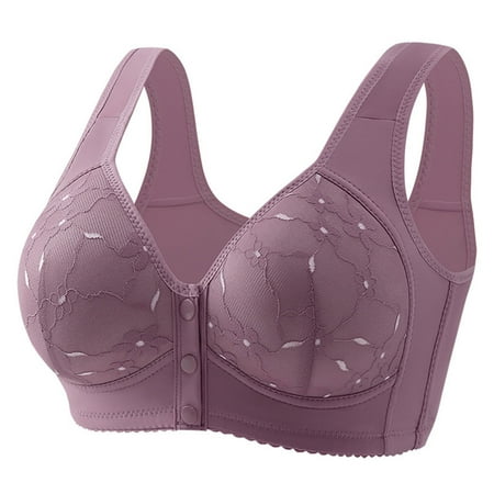 Viikei Women s Bra for Everyday with Breathable Panels Women s Non Magnetic and Non Steel Ring Gathered Bra with Thin Cup and Adjustable Lace Bra Underwear Purple L