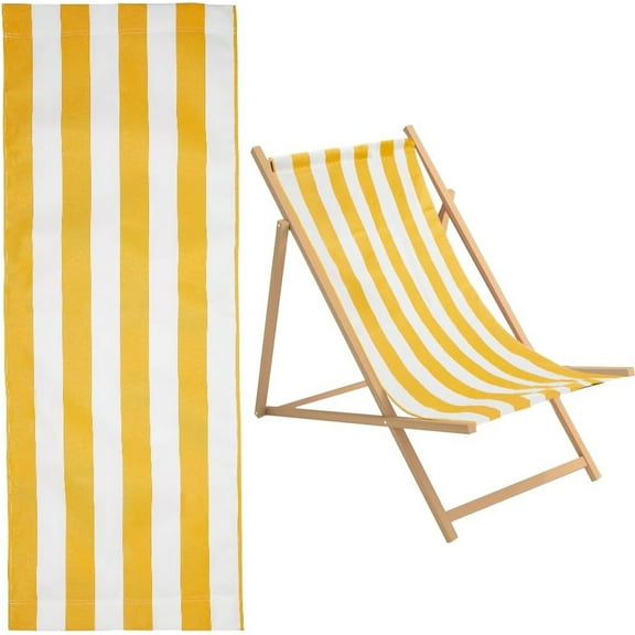 1 pc 44x17 Beach Sling Chair Replacement Canvas 1mm Thick Yellow and White Stripes Outdoor Furniture Folding Sling Lounge Chair Fabric Patio Sling Chairs Cloth for Sunbathing Garden Courtyard