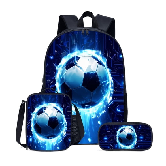 Kids Backpack, Boys Football Bookbag and Lunch Box, Water Resistant Teenagers School Backpacks for Middle Elementary - Flame Soccer