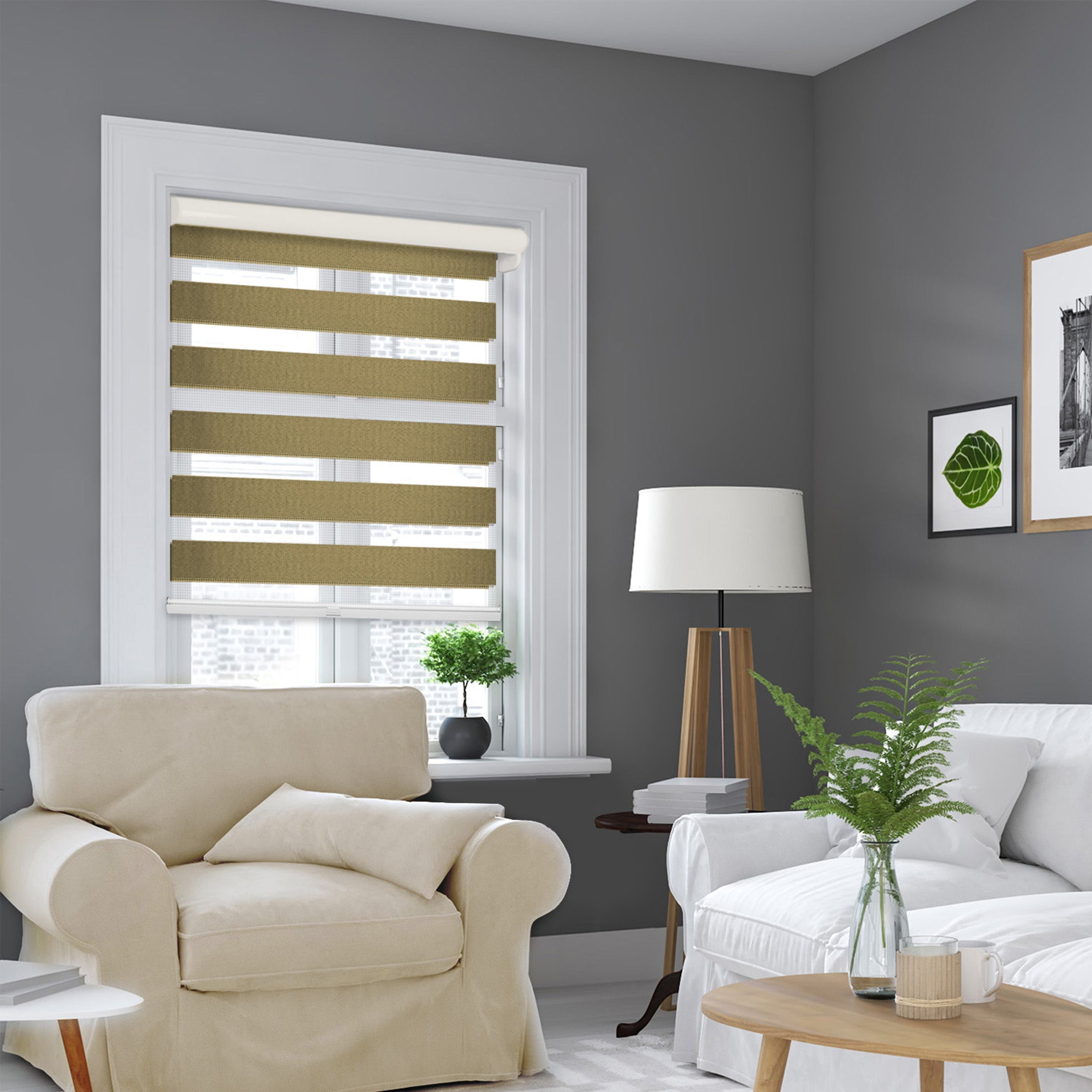 CHICOLOGY Blackout Zebra Roller Shades |64.75"W X 72"H| Dual Layer Light Filtering Blinds | Cordless Window Shades for Home & Office | Easy Install | Sable