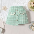 thumbnail image 5 of Girl Outfits Long Sleeve Puff Sleeve Ribbed Tops Button Plaid Skirts 2Pcs Princess Set New Born Clothes Baby Girl Mint Green 5 Years-6 Years, 5 of 7
