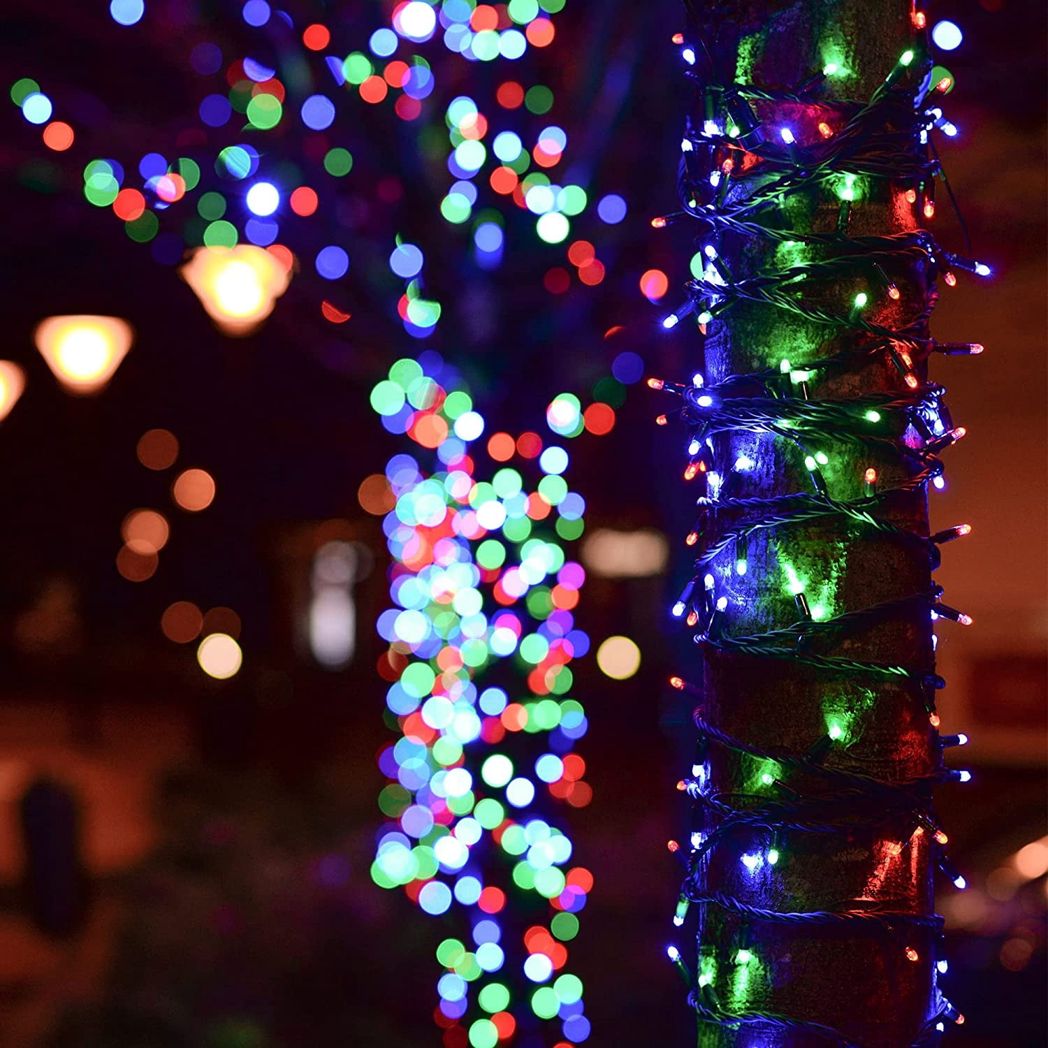 Sinhoon 300 LED Christmas String Lights, 99FT Outdoor Xmas Decorative Green Wire LED Fairy Lights, 8 Lighting Modes, Waterproof & Connectable for Party Garden Wedding Home Decoration, Multicolor