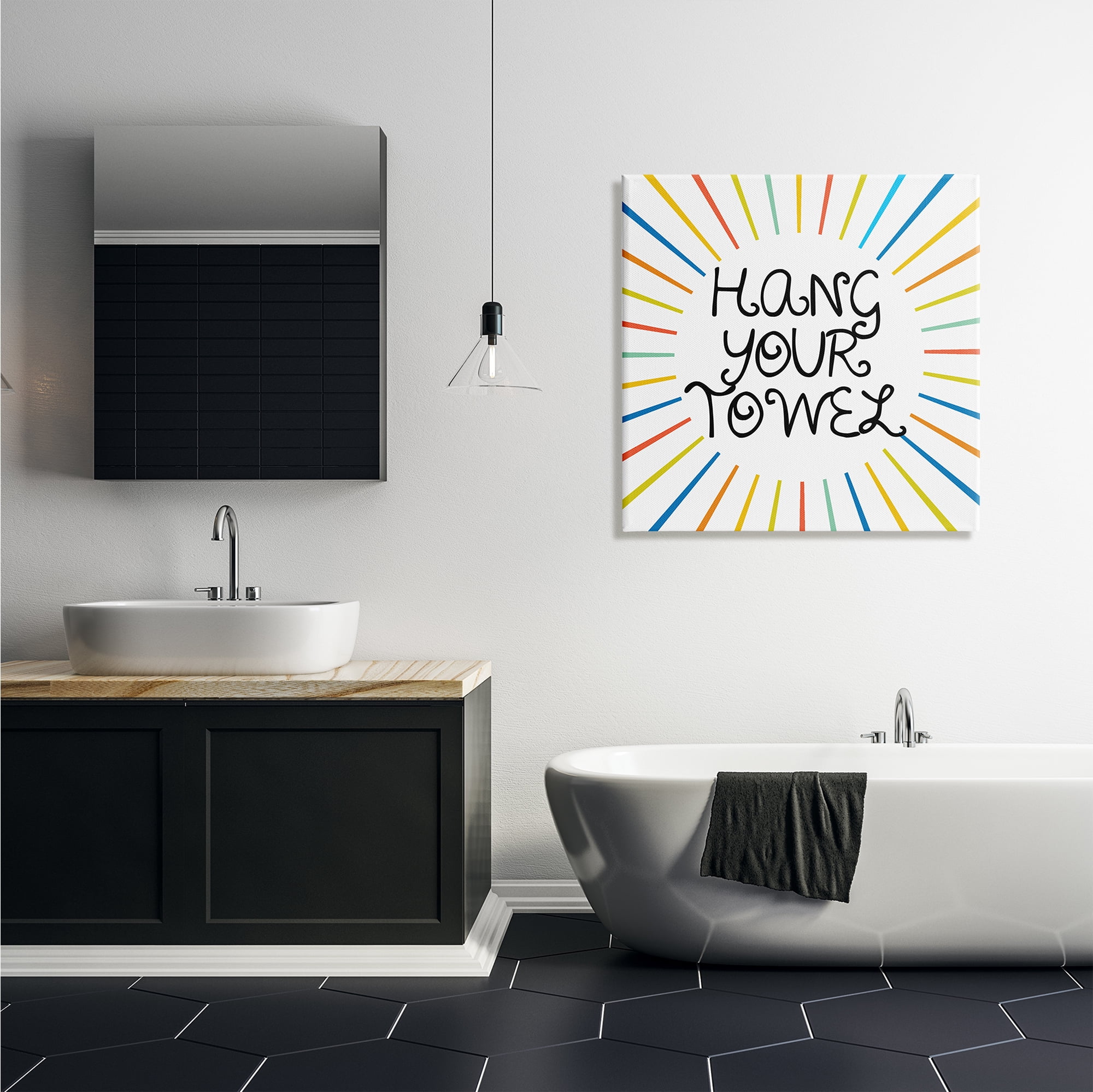 Stupell Industries Kids' Hang Your Towel Bathroom Rules Rainbow Stripes Typography Painting Gallery Wrapped Canvas Print Wall Art, 30 x 30